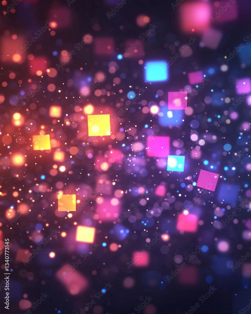Obraz premium Abstract background with colorful squares and bokeh lights