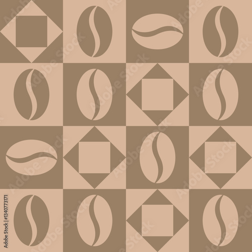 Square seamless coffee beans pattern. Monochrome vector geometrical background.