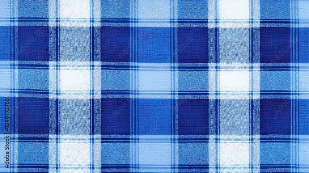 A close-up view of a blue plaid fabric pattern featuring various shades of blue and white squares, showcasing a classic textile design, Denim Texture woven seamless. A close-up view of a blue plaid fabric pattern featuring various shades of blue and white squares, showcasing a classic textile design, Denim Texture woven seamless.