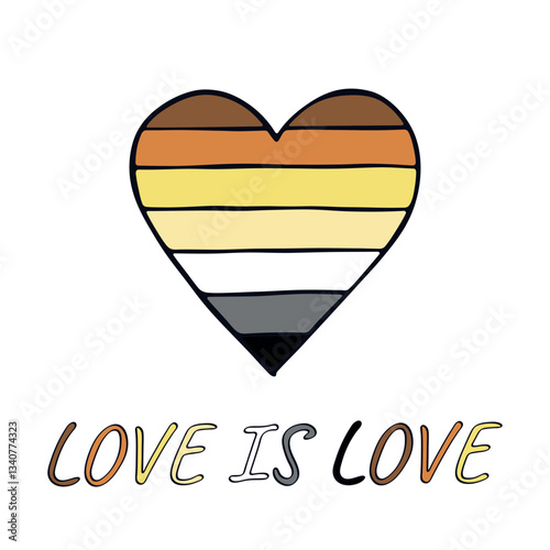 Colorful heart shape Bear brotherhood pride flag Happy pride day LGBTQIA community Pride Month Vector hand drawn doodle for posters, stickers, logo, cards