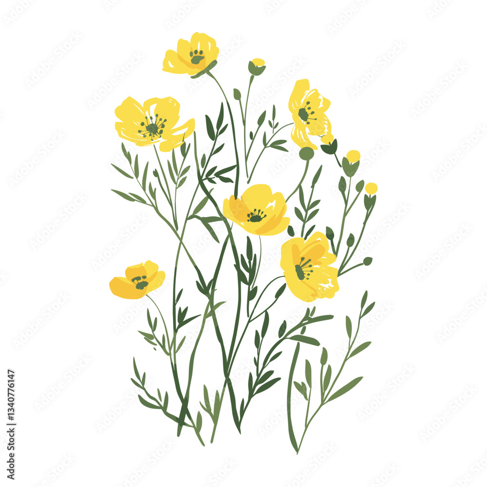 custom made wallpaper toronto digitalSoft yellow wildflowers art illustration petals vector