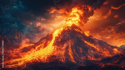 Volcanic eruption spectacle active volcano site nature photography dramatic landscape aerial view natural phenomenon