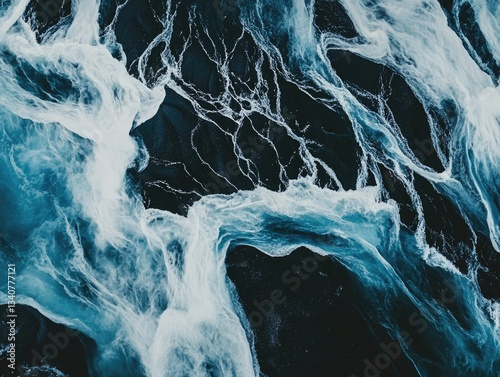 Ice formations in frigid water.  Abstract patterns of flowing glacial ice