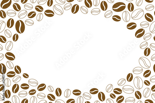 Vector frame with coffee beans border.  Seamless coffee beans pattern on white background.
