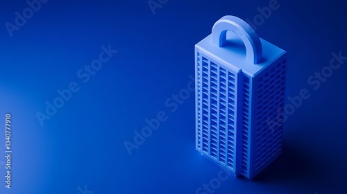 Blue Container Model on Blue Background Showcasing Minimalist Design and Creative 3D Artistry for Stock Use