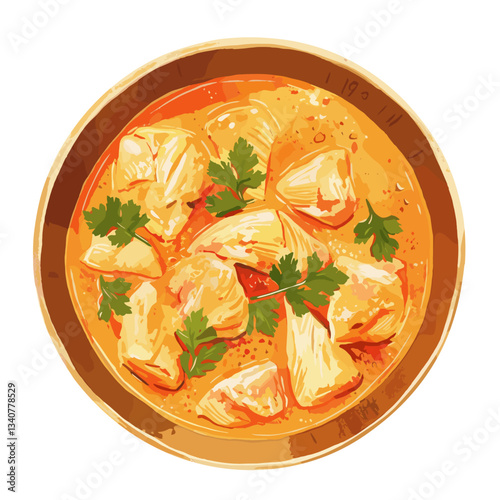 Chicken curry illustration chicken plate vector