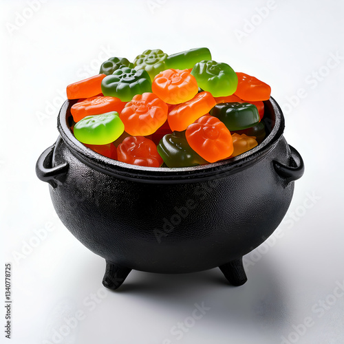 Halloween candy gummy cauldron sweets trick or treat party celebration spooky sweets sugar dessert treats black pot