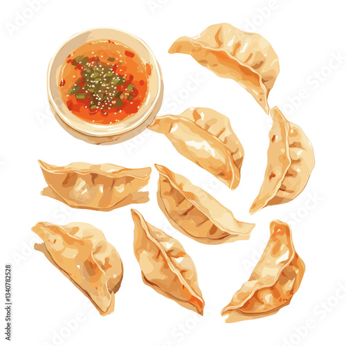 Mandu korean dumplings illustration food art vector