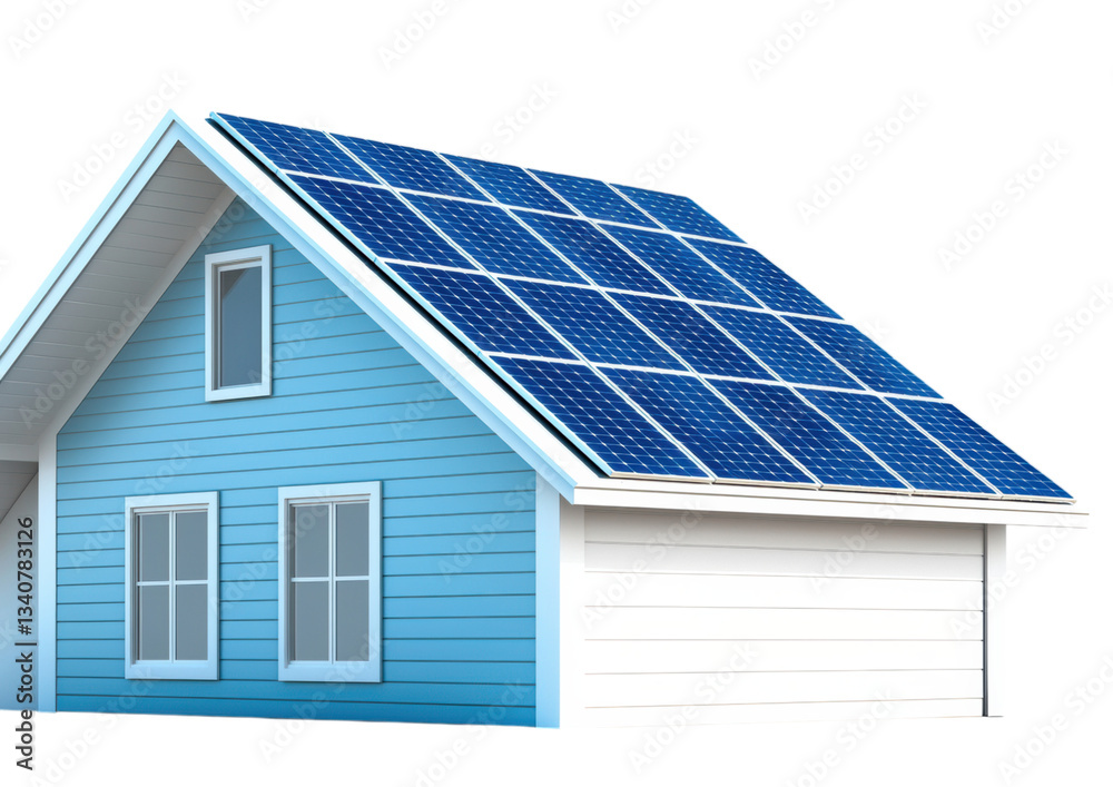 isolated transparent Background. modern blue house with solar panels on roof, showcasing renewable energy use isolated transparent Background. modern blue house with solar panels on roof, showcasing renewable energy use