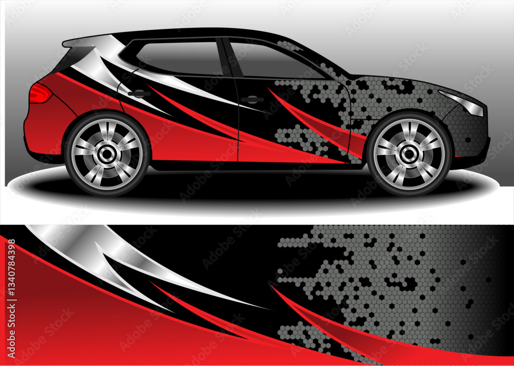 Obraz premium racing sporty car wrap decal vinyl sticker rally livery design abstract red stripe