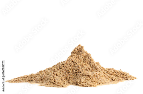 Heap of sand isolated on white background. Closeup