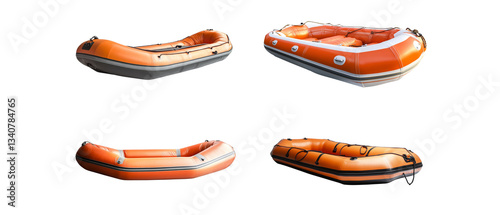 Isolated inflatable life raft on white background.
