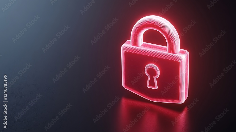 Fototapeta premium Digital Neon Lock Icon on Dark Background Symbolizing Security and Protection in Technology and Data Privacy