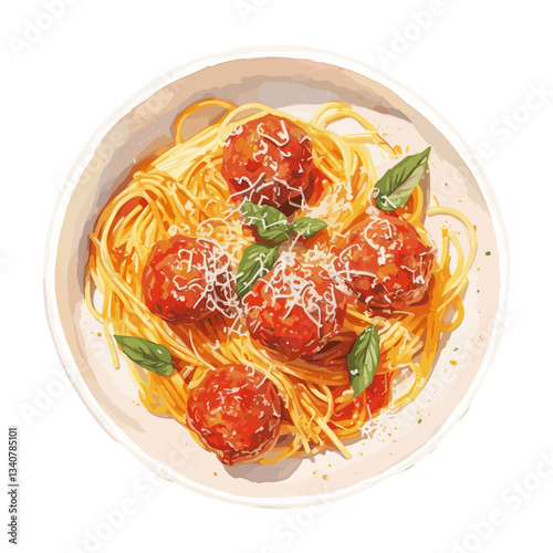 Spaghetti and meatballs illustration background pasta vector