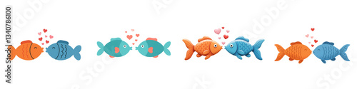 Kissing Fish with Heart Bubbles photo