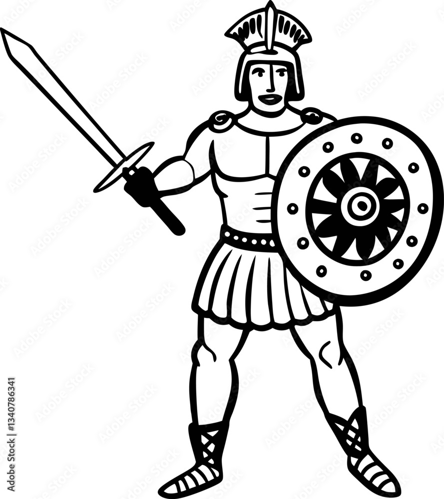 Fototapeta premium Roman warrior with sword and shield ancient roman soldier in armor ready for battle