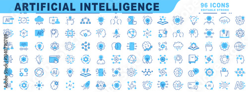 Big set of AI related filled line icons
