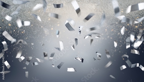white silver falling foil confetti with glitter dust festive background greeting design congratulations card