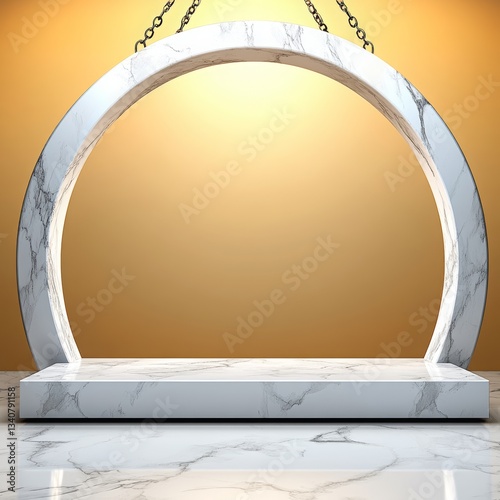 Luxury platform, marble texture, showcase and podium arch display for product presentation, background design and decorative advertising in high-end visual content