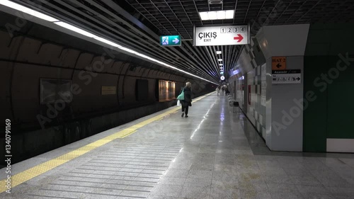 Istanbul, Turkey - 27th of February 2024: 4K Nearly empty platform of Marmaray station
