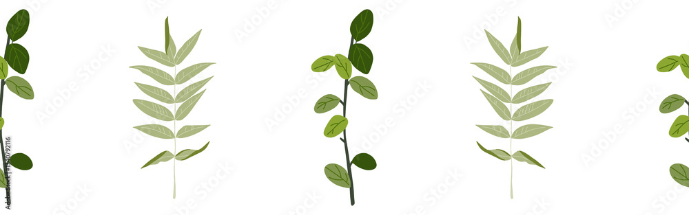 Leaves border on a white background. Hand-drawn illustration. Perfect for spring and summer. Leaves border on a white background. Hand-drawn illustration. Perfect for spring and summer.