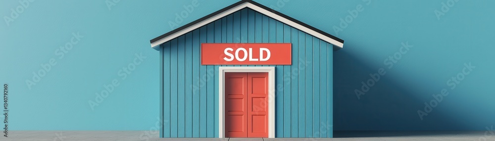 A blue house with a bright red door and a 'SOLD' sign in front, symbolizing real estate success. A blue house with a bright red door and a 'SOLD' sign in front, symbolizing real estate success.