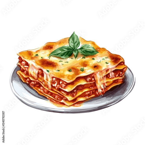 Illustration background white lasagna topped cheese pasta vector