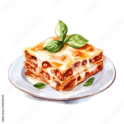 Illustration background white lasagna topped cheese pasta vector