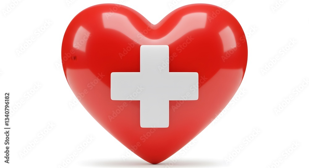 Red Heart with White Cross: Symbol of Healthcare and Love Red Heart with White Cross: Symbol of Healthcare and Love