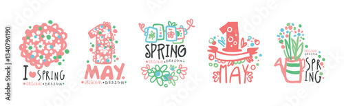 Spring and May Floral Label Original Design Vector Set
