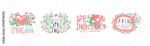 Spring and May Floral Label Original Design Vector Set