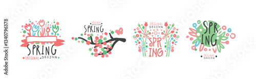 Spring and May Floral Label Original Design Vector Set