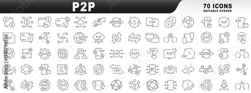 Big set of p2p related line icons. Editable stroke