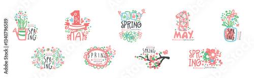 Spring and May Floral Label Original Design Vector Set