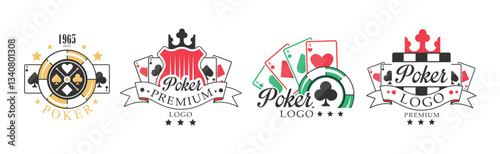 Poker Emblem and Label Design as Card Game Vector Set