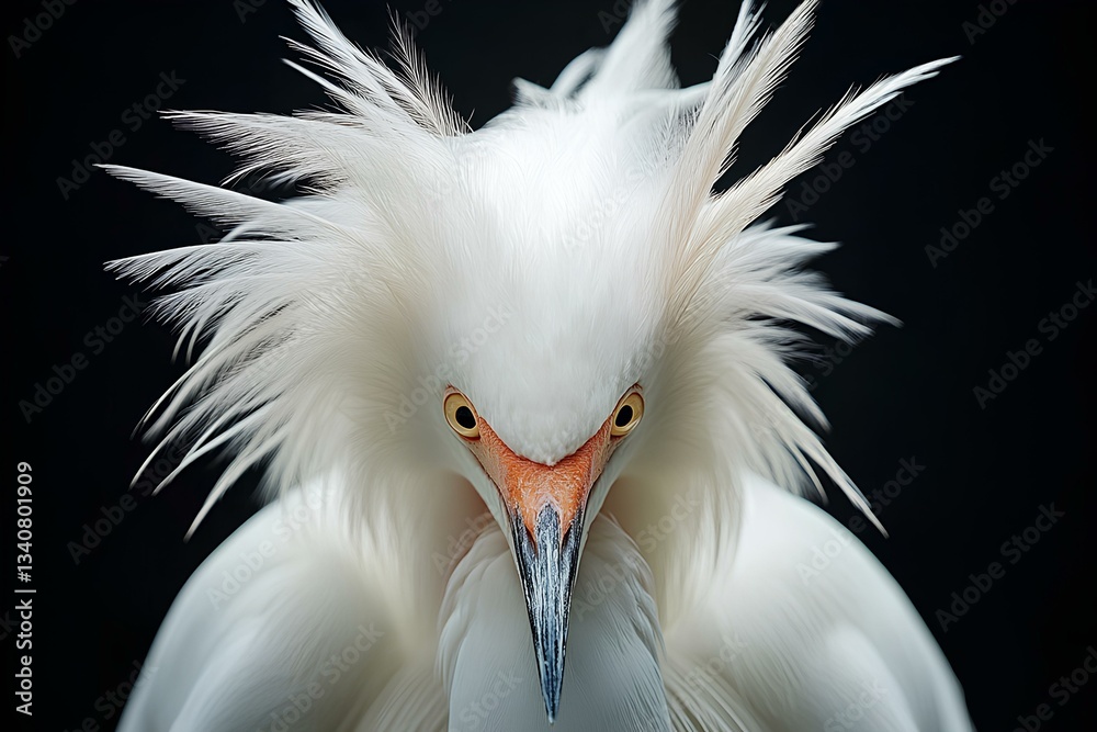 black backdrop enhances its elegant feathers and piercing gaze.
