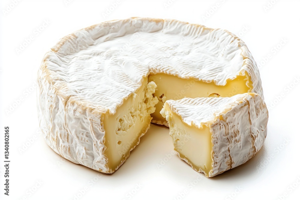 Soft Camembert Slice Appetizing Gourmet Breakfast Choice Creamy Indulgence Culinary Experience Rustic Cheese Delight Close Up Studio Shot on White Background Soft Camembert Slice Appetizing Gourmet Breakfast Choice Creamy Indulgence Culinary Experience Rustic Cheese Delight Close Up Studio Shot on White Background