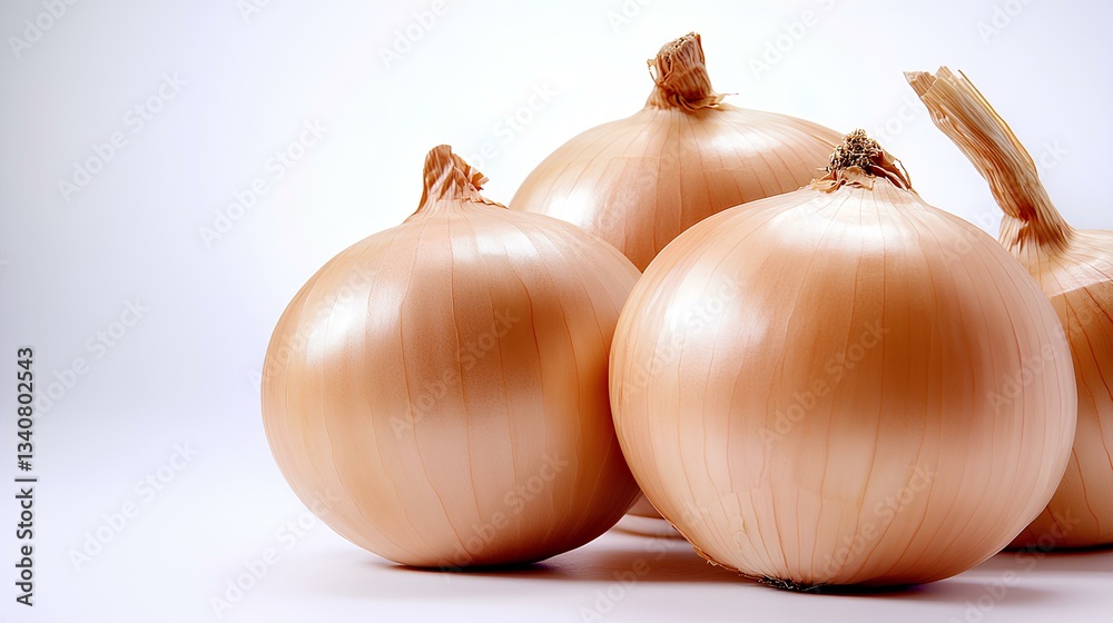 Pile of three onions isolated on white background