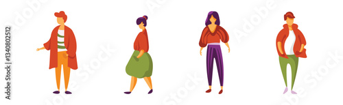 Stylish Man and Woman Character in standing Pose Vector Set