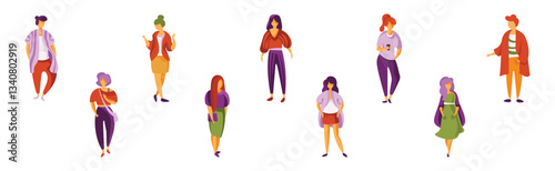 Stylish Man and Woman Character in standing Pose Vector Set