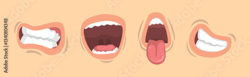 Lips and Mouth with Tongue and Teeth Vector Set