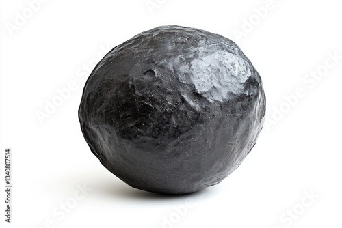 Dark mysterious stone artifact isolated on white background studio photography macro detail texture stone roundness