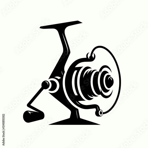 very simple flat and minimalist Fishing Reel silhouette in black on a white background