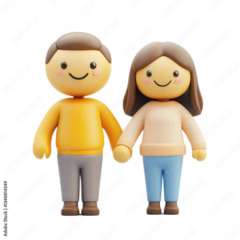 Cheerful Cartoon Figures Holding Hands in a Minimalist Digital