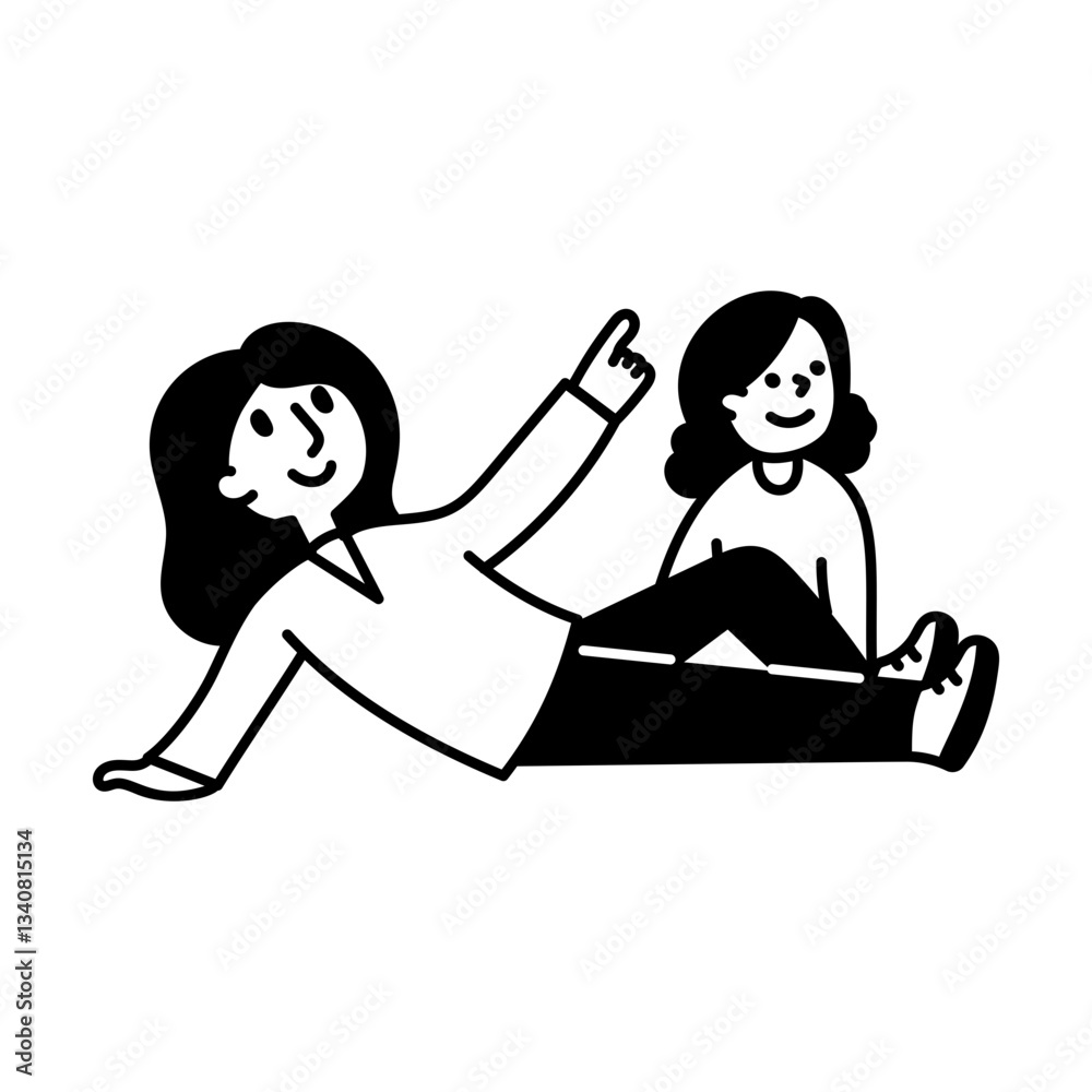 Mother and daughter enjoying stargazing, doodle illustration
Mother and daughter enjoying stargazing, doodle illustration