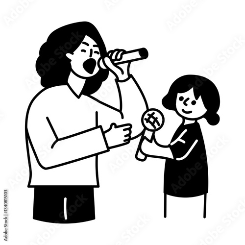 Doodle illustration of a mom singing with her daughter 
