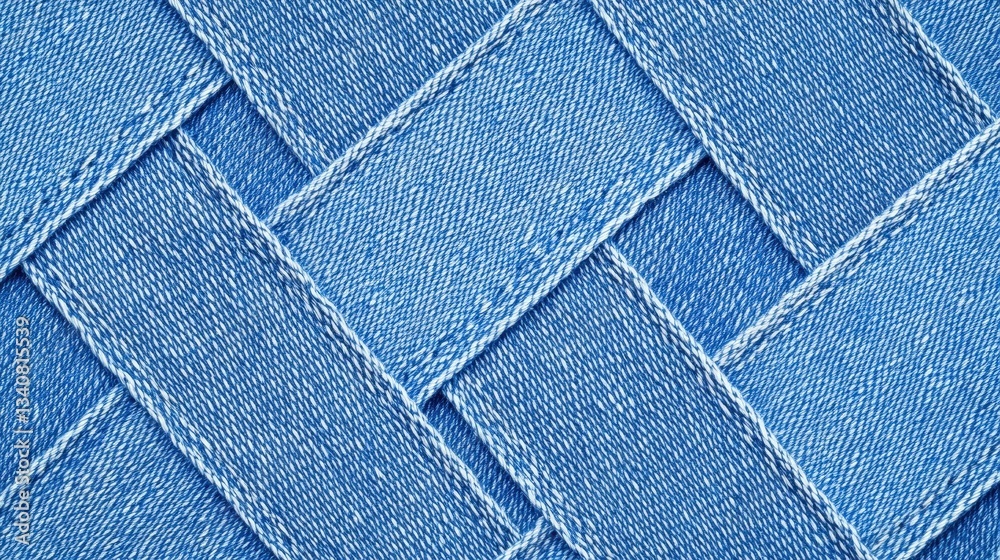 Fototapeta premium A close-up view of woven denim fabric showcasing a textured pattern in shades of blue, Denim Texture woven seamless.