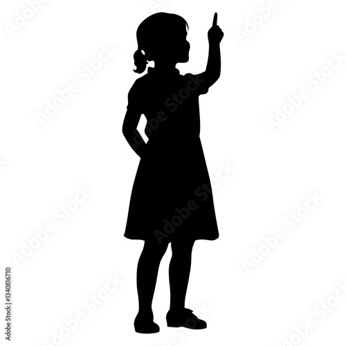 Girl pointing finger up silhouette illustration child vector