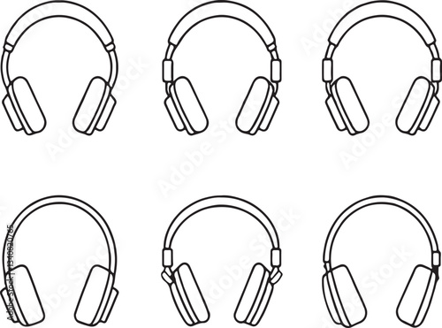 Headphones different icons set. Vector illustration