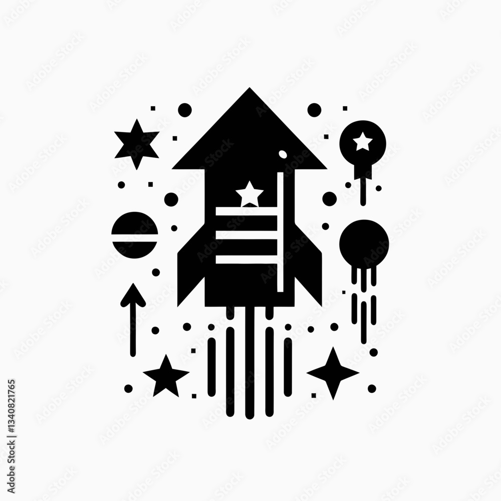 Fototapeta premium very simple flat and minimalist Firework Rocket silhouette in black on a white background